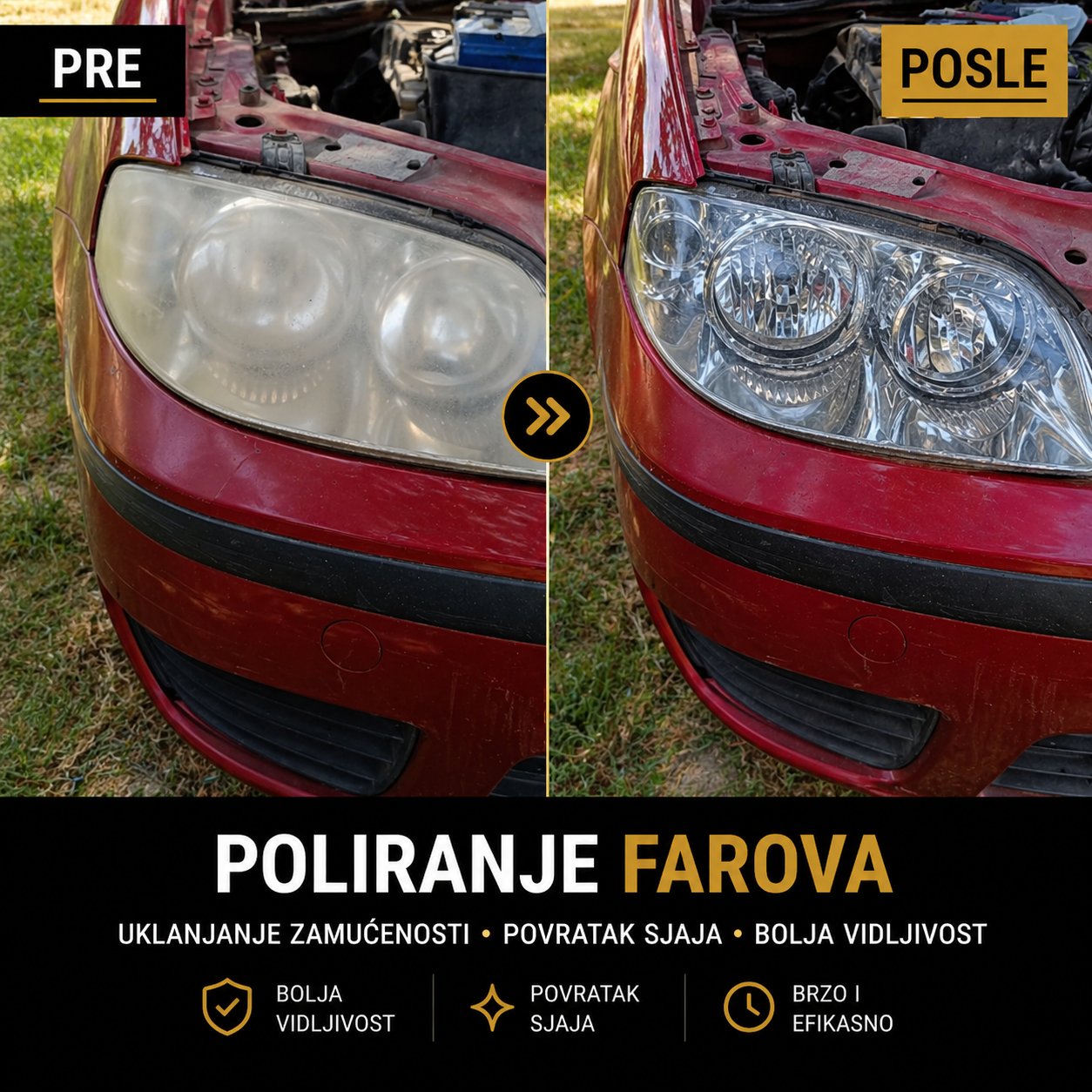 Pre i posle poliranja farova